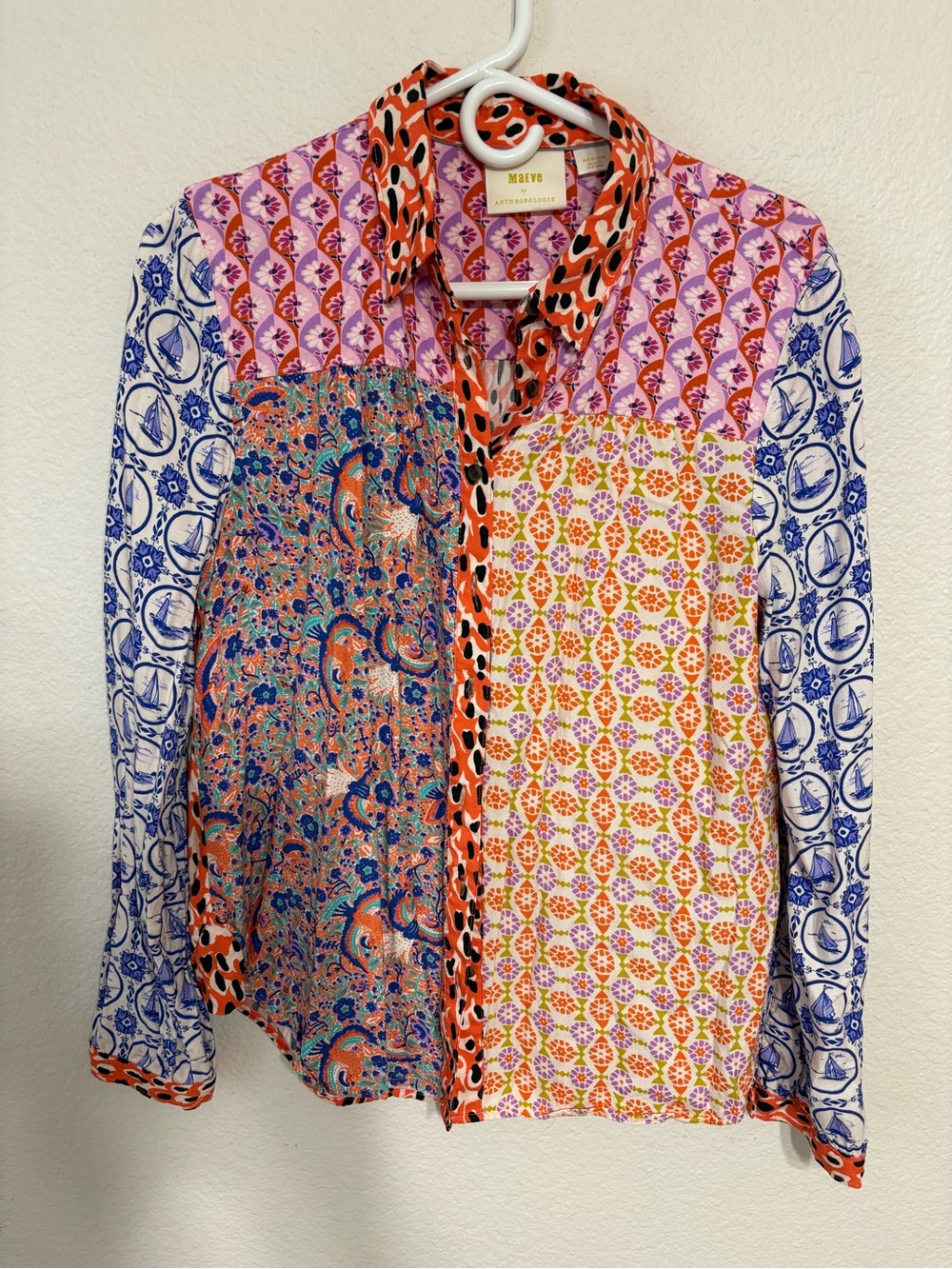 Maeve by Anthropologie Patchwork Button-Up Blouse – Size Medium